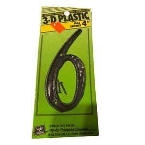 4"  black plastic 3d house number 6 NIP